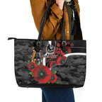 Collingwood Magpies ANZAC Personalised Leather Tote Bag Lest We Forget Poppy Camo