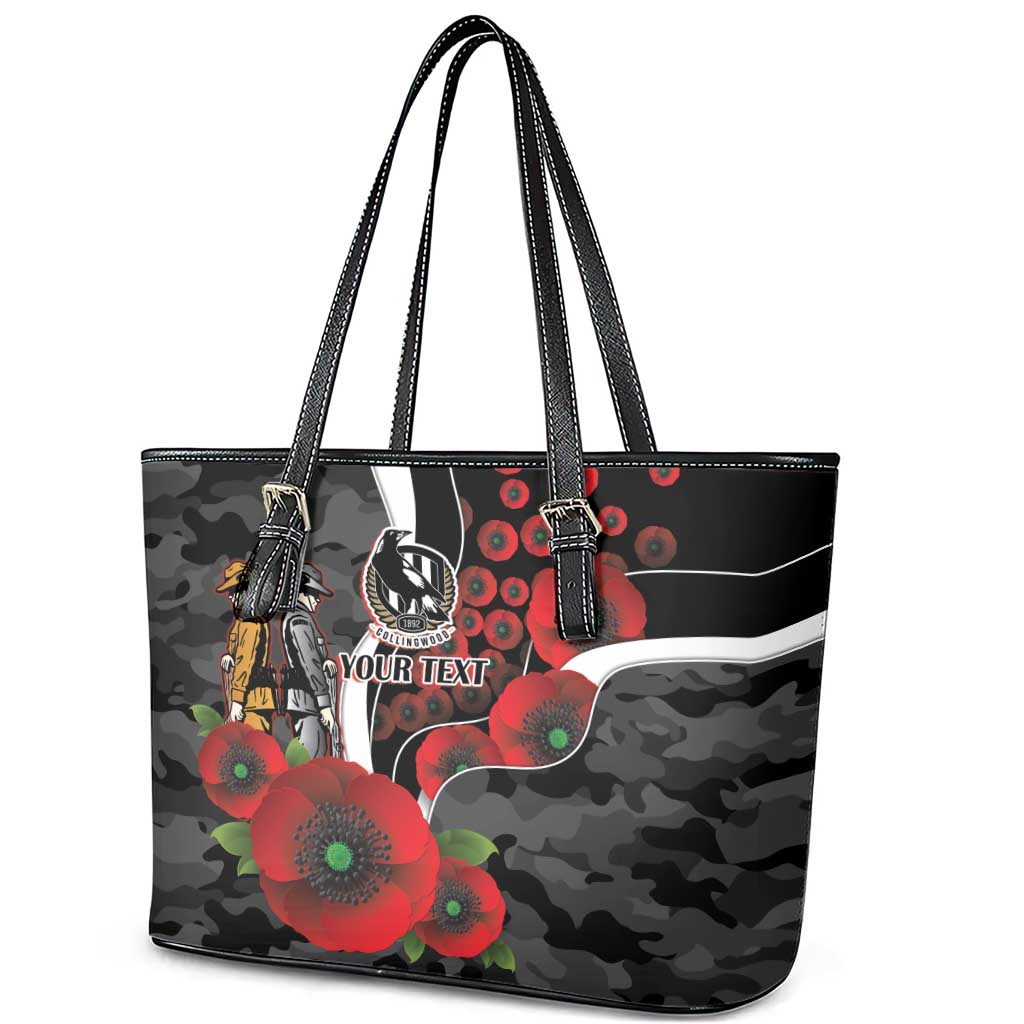 Collingwood Magpies ANZAC Personalised Leather Tote Bag Lest We Forget Poppy Camo