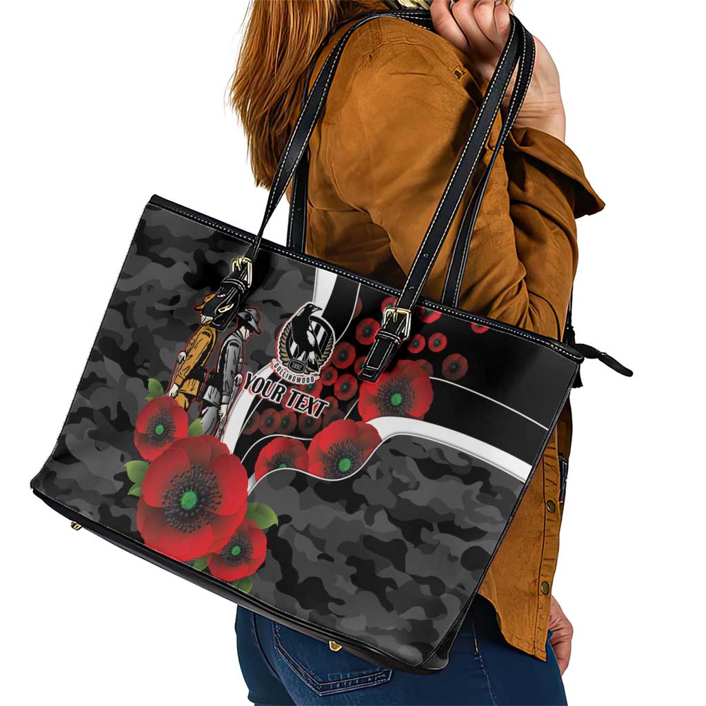 Collingwood Magpies ANZAC Personalised Leather Tote Bag Lest We Forget Poppy Camo
