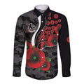 Collingwood Magpies ANZAC Personalised Long Sleeve Button Shirt Lest We Forget Poppy Camo