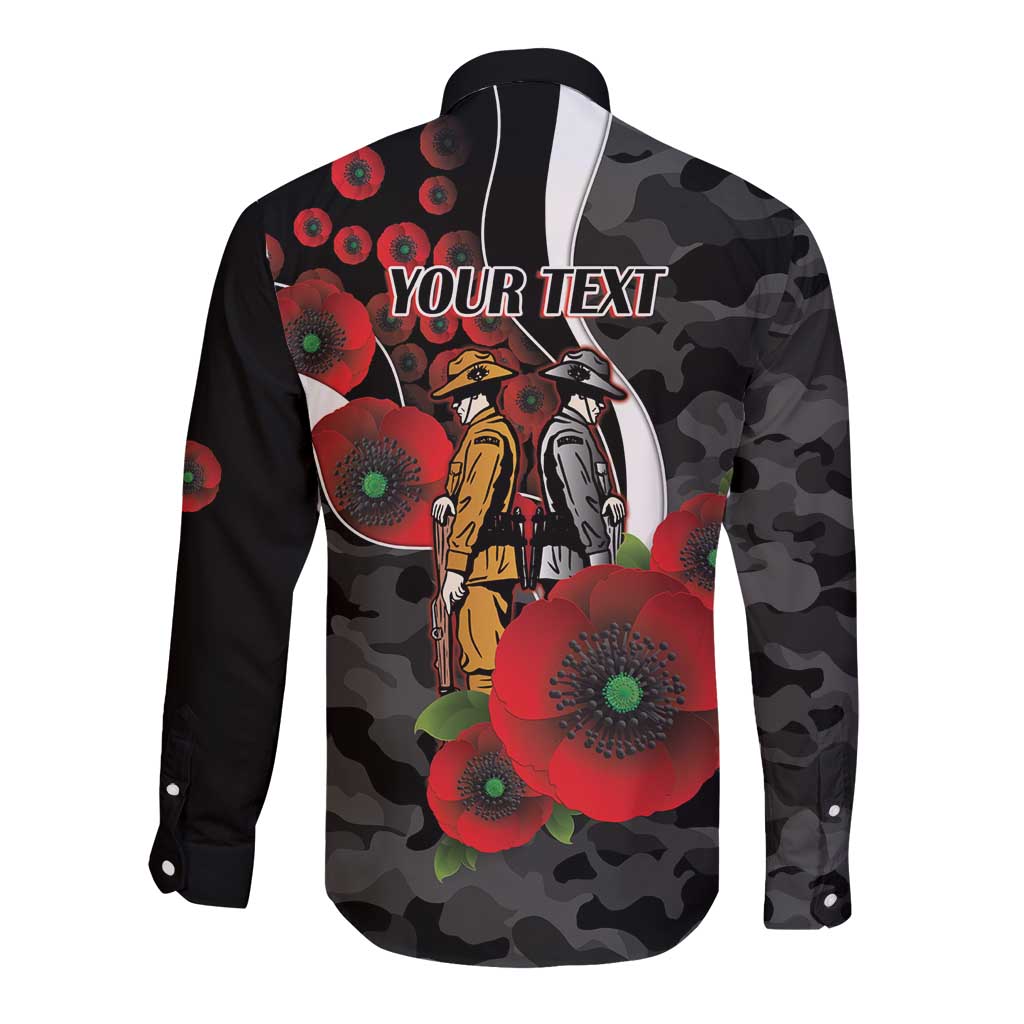 Collingwood Magpies ANZAC Personalised Long Sleeve Button Shirt Lest We Forget Poppy Camo