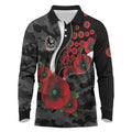 Collingwood Magpies ANZAC Personalised Long Sleeve Polo Shirt Lest We Forget Poppy Camo