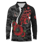 Collingwood Magpies ANZAC Personalised Long Sleeve Polo Shirt Lest We Forget Poppy Camo