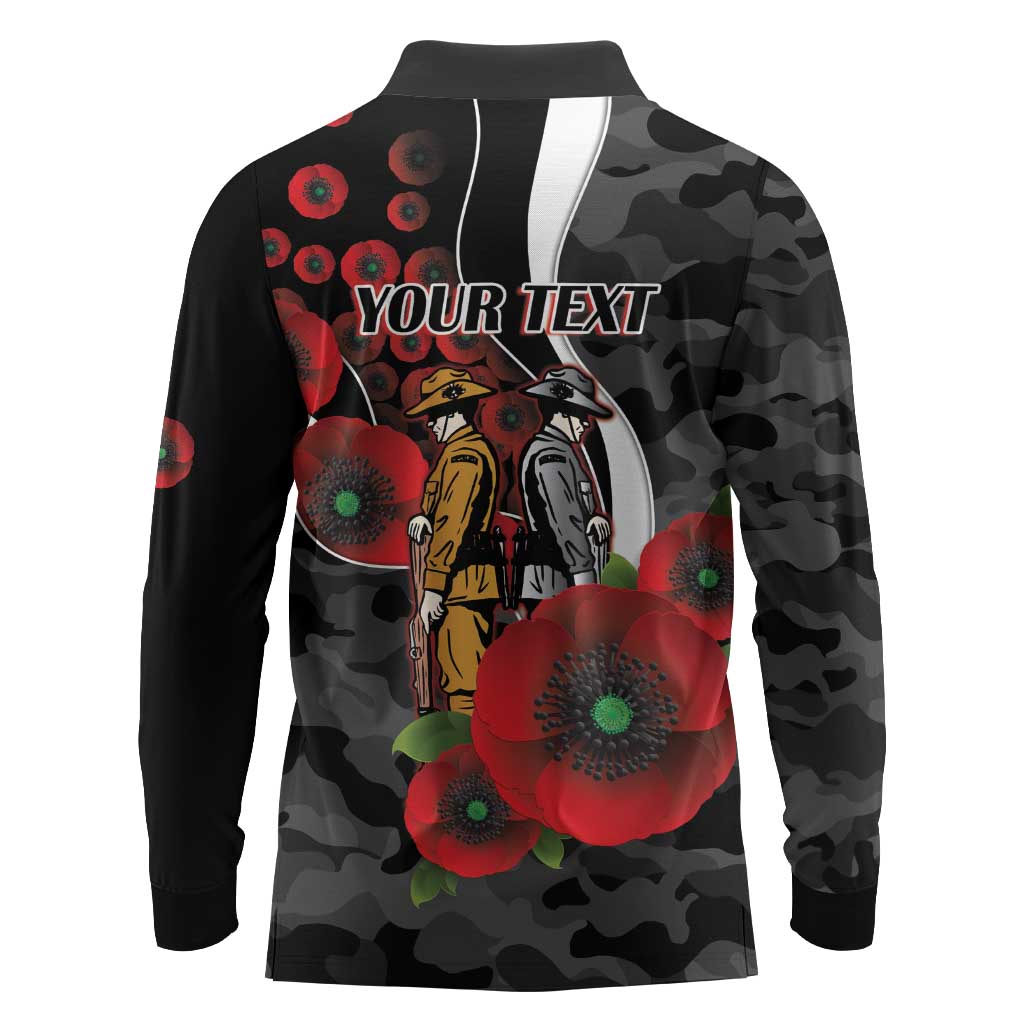 Collingwood Magpies ANZAC Personalised Long Sleeve Polo Shirt Lest We Forget Poppy Camo