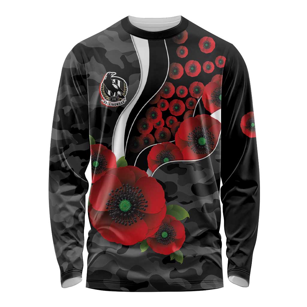 Collingwood Magpies ANZAC Personalised Long Sleeve Shirt Lest We Forget Poppy Camo