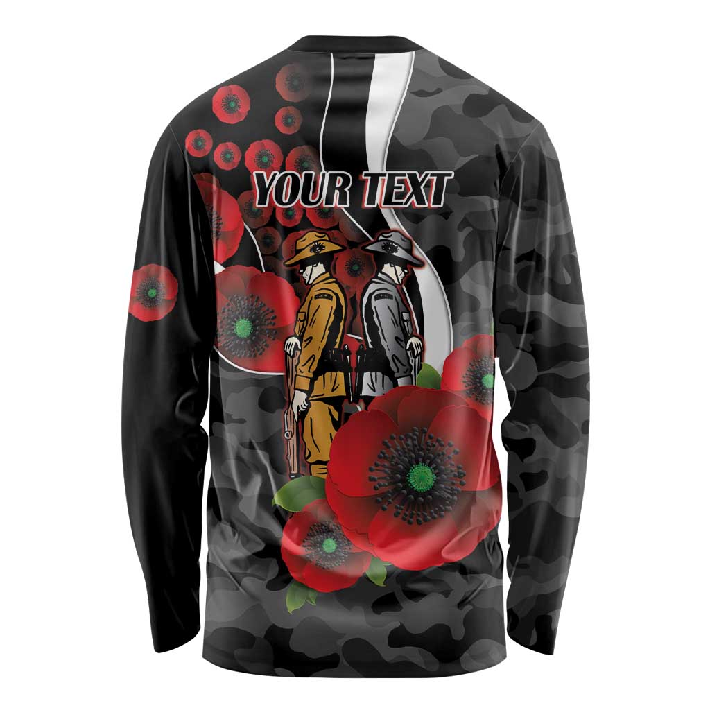 Collingwood Magpies ANZAC Personalised Long Sleeve Shirt Lest We Forget Poppy Camo