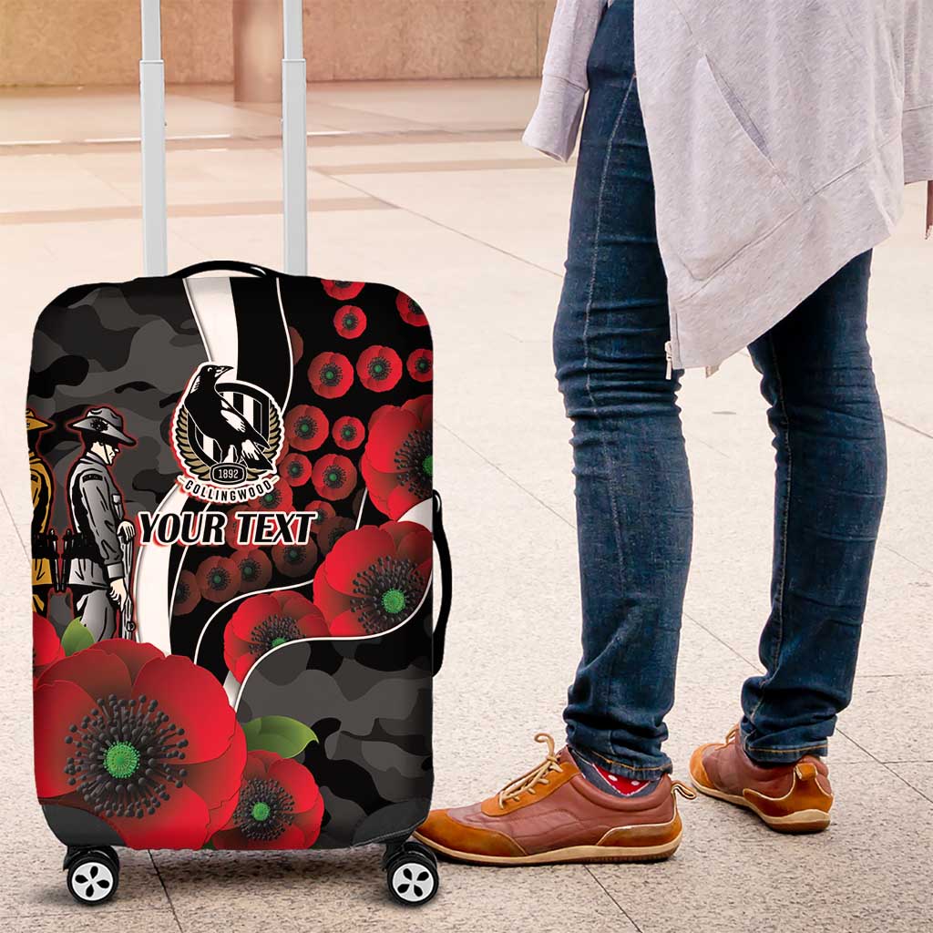 Collingwood Magpies ANZAC Personalised Luggage Cover Lest We Forget Poppy Camo