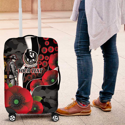 Collingwood Magpies ANZAC Personalised Luggage Cover Lest We Forget Poppy Camo