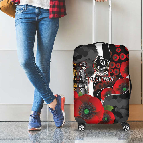 Collingwood Magpies ANZAC Personalised Luggage Cover Lest We Forget Poppy Camo