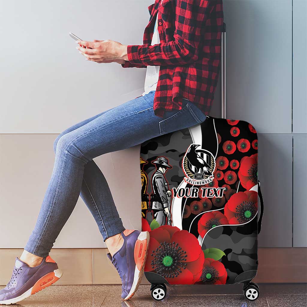 Collingwood Magpies ANZAC Personalised Luggage Cover Lest We Forget Poppy Camo