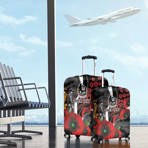 Collingwood Magpies ANZAC Personalised Luggage Cover Lest We Forget Poppy Camo