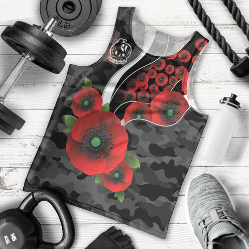 Collingwood Magpies ANZAC Personalised Men Tank Top Lest We Forget Poppy Camo
