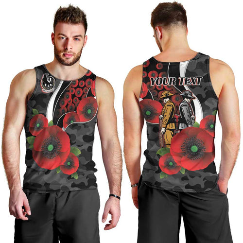 Collingwood Magpies ANZAC Personalised Men Tank Top Lest We Forget Poppy Camo