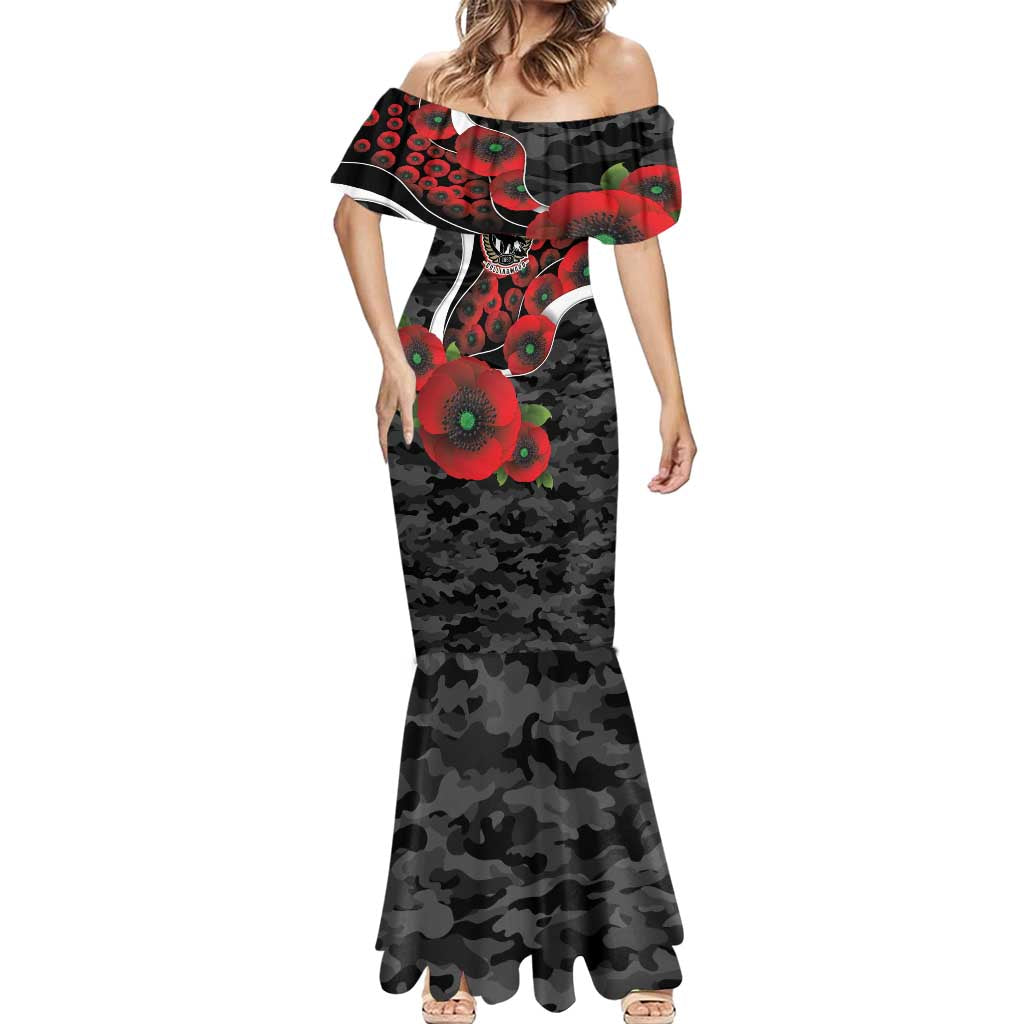Collingwood Magpies ANZAC Personalised Mermaid Dress Lest We Forget Poppy Camo