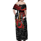 Collingwood Magpies ANZAC Personalised Off Shoulder Maxi Dress Lest We Forget Poppy Camo