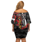 Collingwood Magpies ANZAC Personalised Off Shoulder Short Dress Lest We Forget Poppy Camo