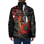 Collingwood Magpies ANZAC Personalised Padded Jacket Lest We Forget Poppy Camo