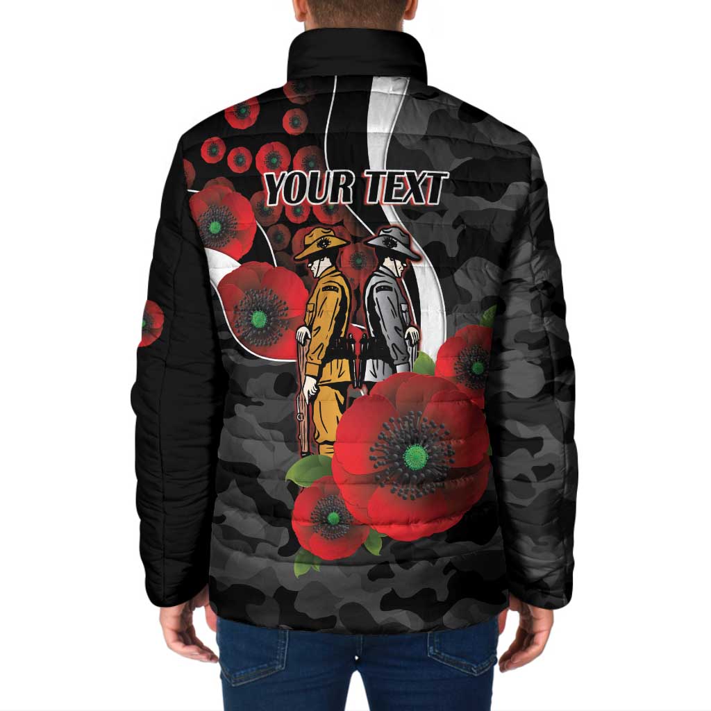 Collingwood Magpies ANZAC Personalised Padded Jacket Lest We Forget Poppy Camo