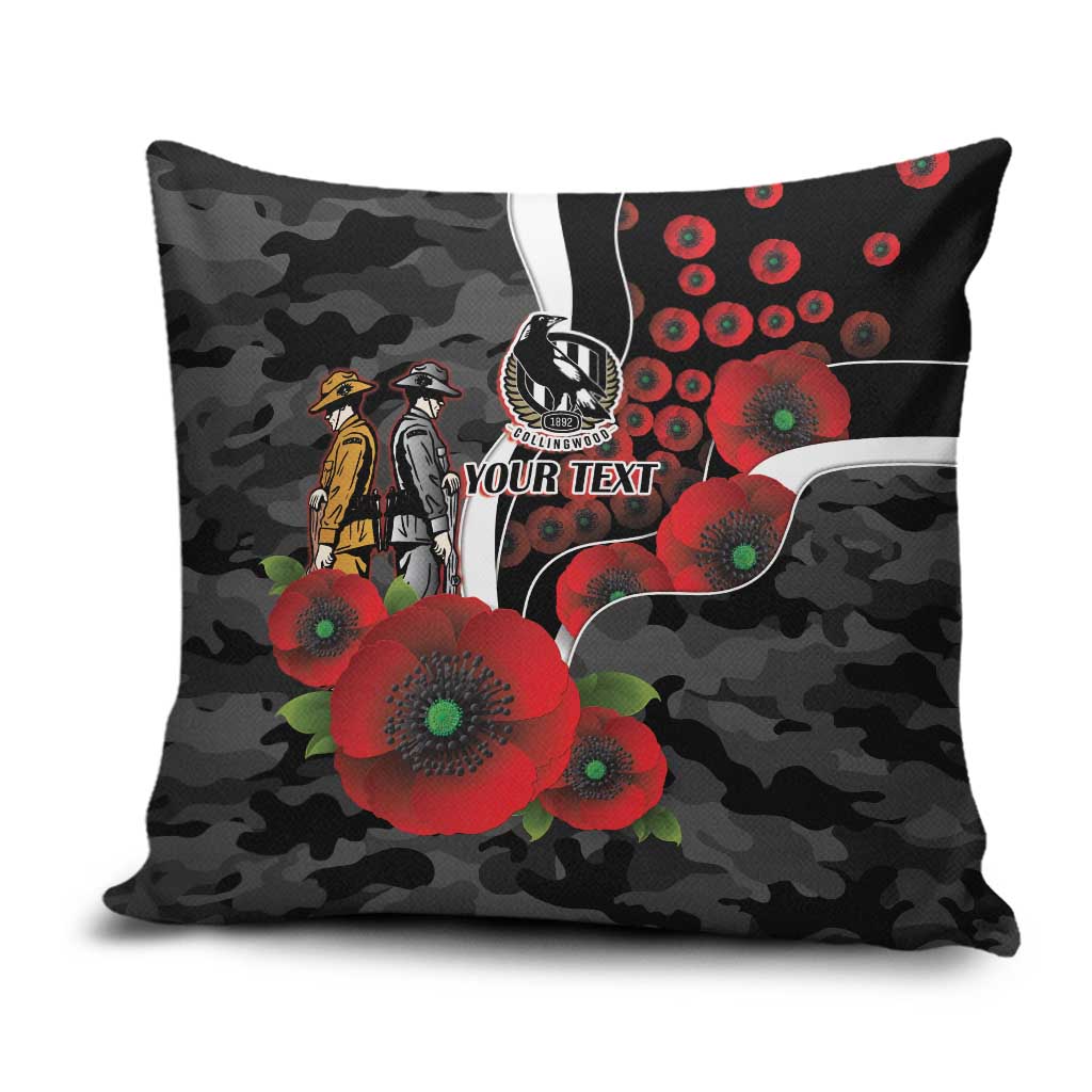 Collingwood Magpies ANZAC Personalised Pillow Cover Lest We Forget Poppy Camo
