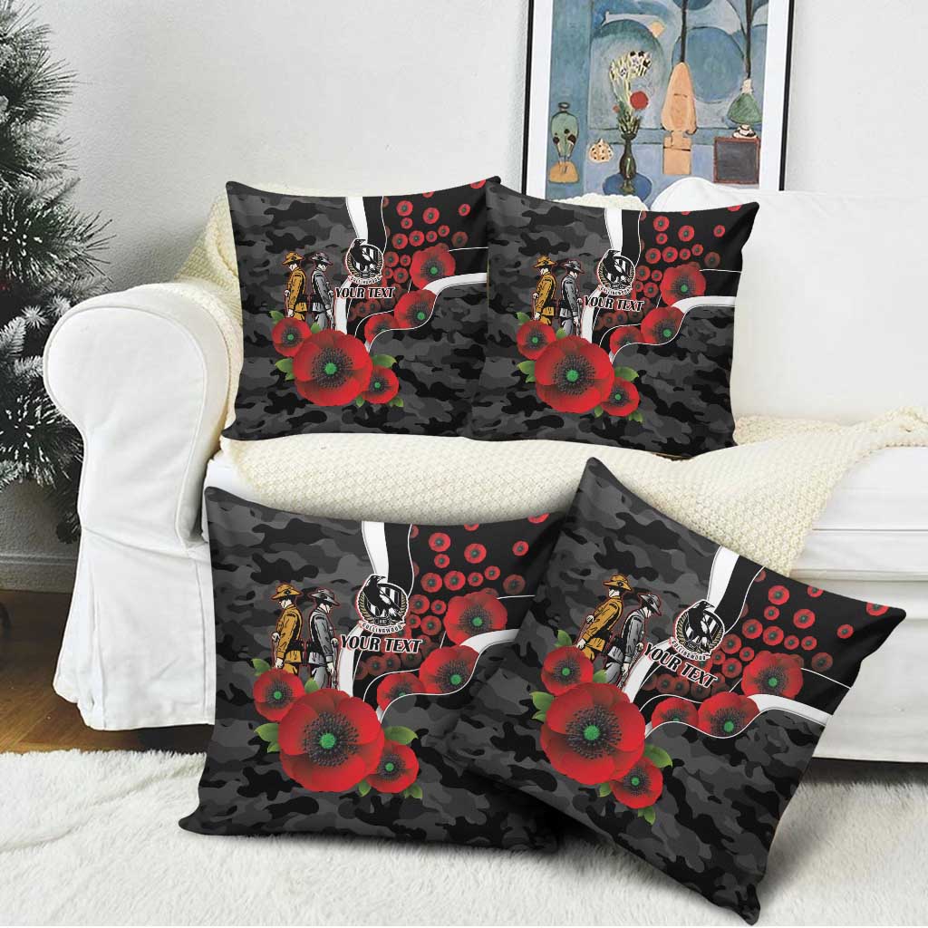 Collingwood Magpies ANZAC Personalised Pillow Cover Lest We Forget Poppy Camo