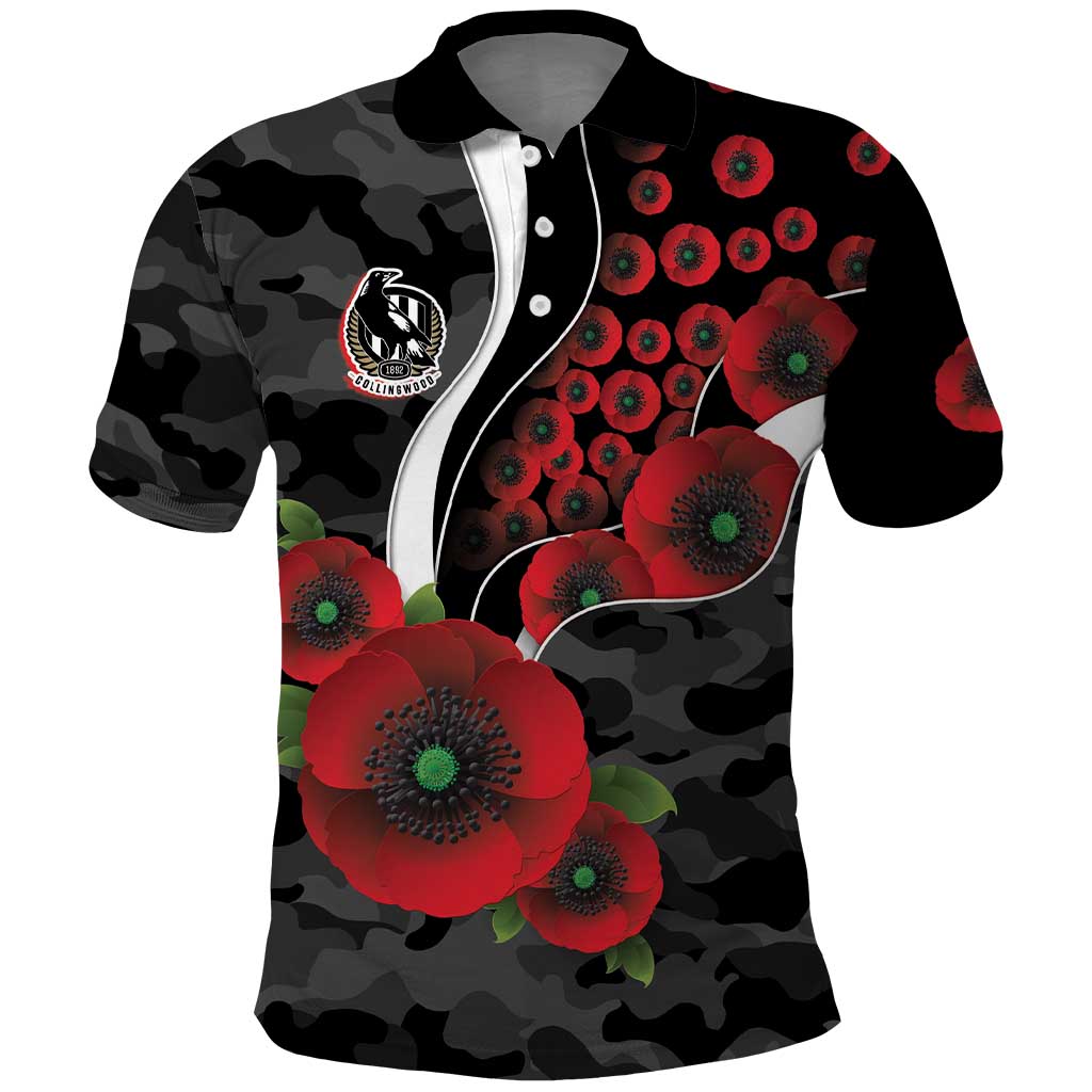 Collingwood Magpies ANZAC Personalised Polo Shirt Lest We Forget Poppy Camo