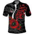 Collingwood Magpies ANZAC Personalised Polo Shirt Lest We Forget Poppy Camo