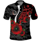 Collingwood Magpies ANZAC Personalised Polo Shirt Lest We Forget Poppy Camo