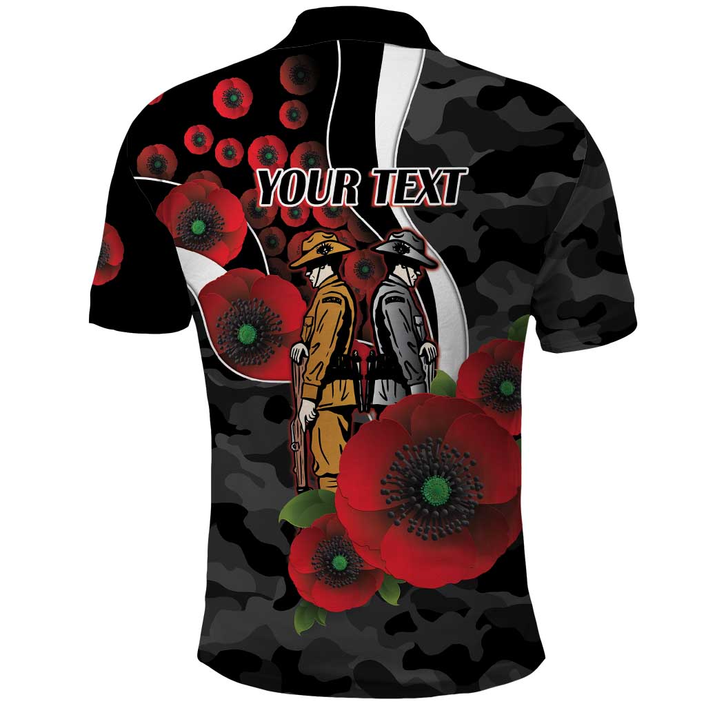 Collingwood Magpies ANZAC Personalised Polo Shirt Lest We Forget Poppy Camo
