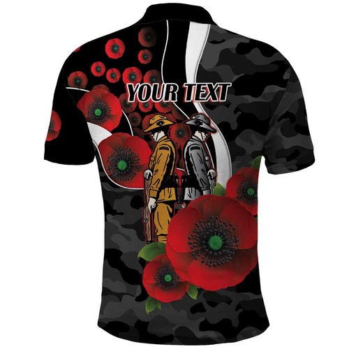 Collingwood Magpies ANZAC Personalised Polo Shirt Lest We Forget Poppy Camo