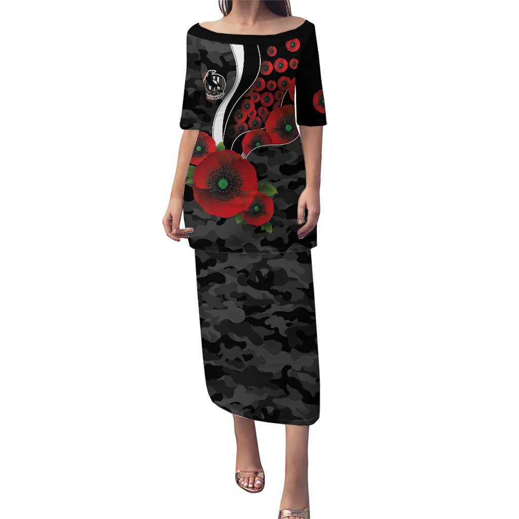 Collingwood Magpies ANZAC Personalised Puletasi Lest We Forget Poppy Camo