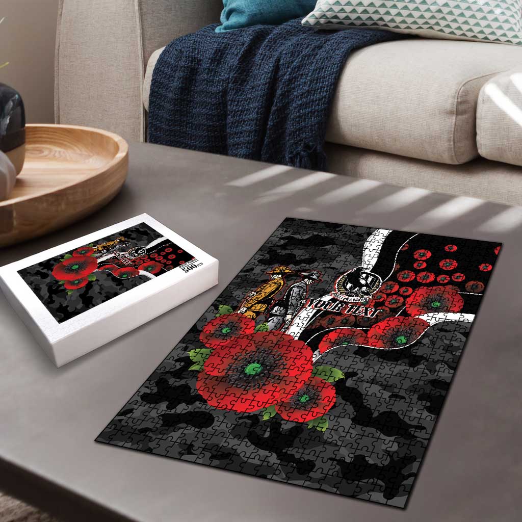 Collingwood Magpies ANZAC Personalised Puzzle Lest We Forget Poppy Camo