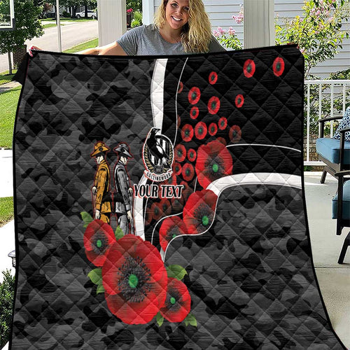 Collingwood Magpies ANZAC Personalised Quilt Lest We Forget Poppy Camo