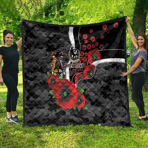 Collingwood Magpies ANZAC Personalised Quilt Lest We Forget Poppy Camo
