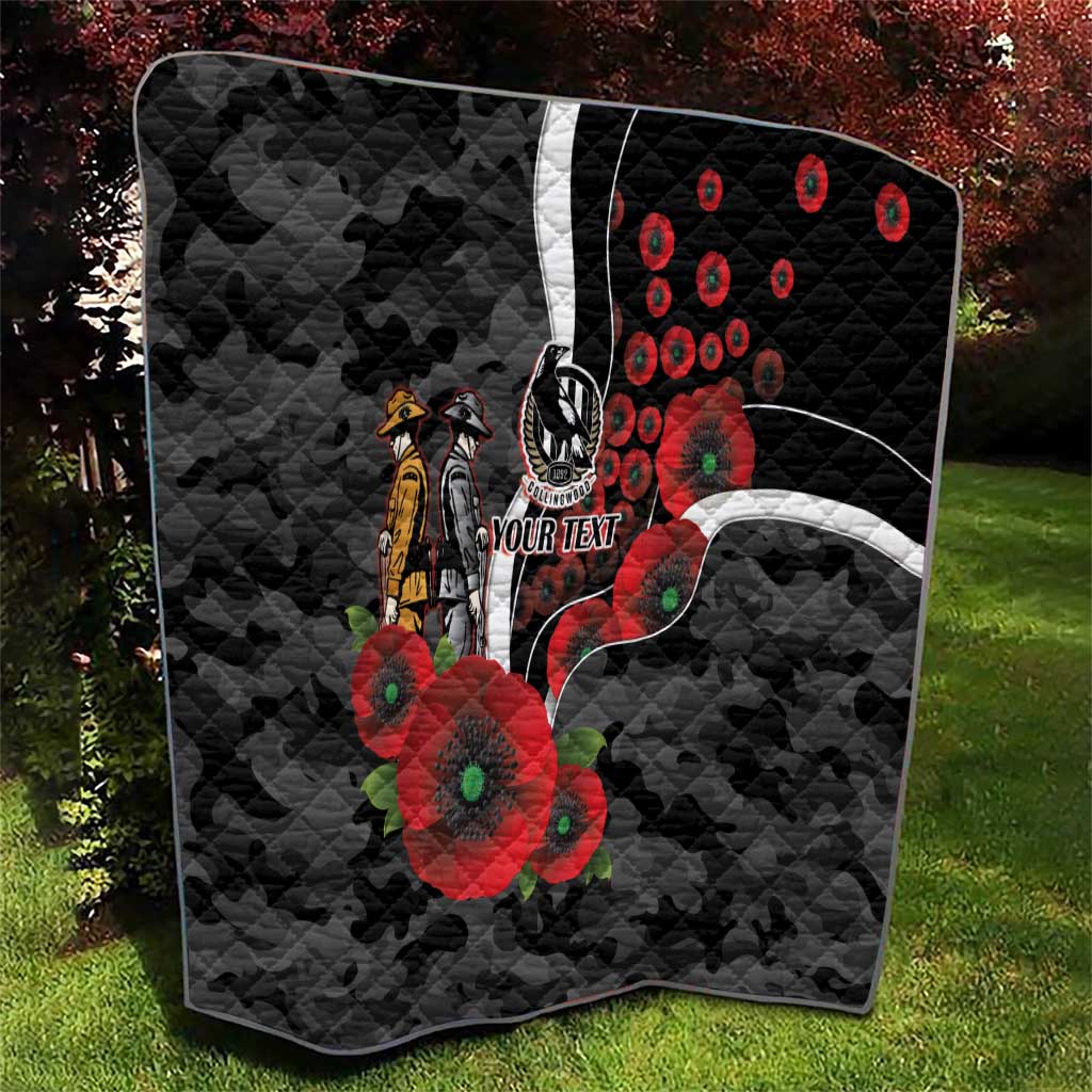 Collingwood Magpies ANZAC Personalised Quilt Lest We Forget Poppy Camo