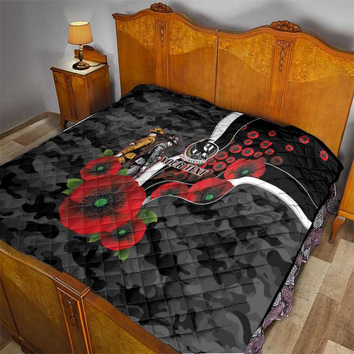 Collingwood Magpies ANZAC Personalised Quilt Lest We Forget Poppy Camo