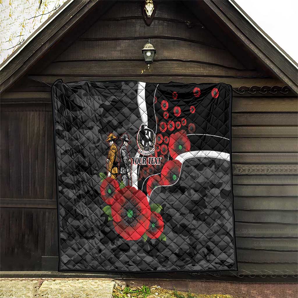 Collingwood Magpies ANZAC Personalised Quilt Lest We Forget Poppy Camo