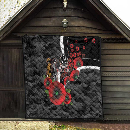 Collingwood Magpies ANZAC Personalised Quilt Lest We Forget Poppy Camo