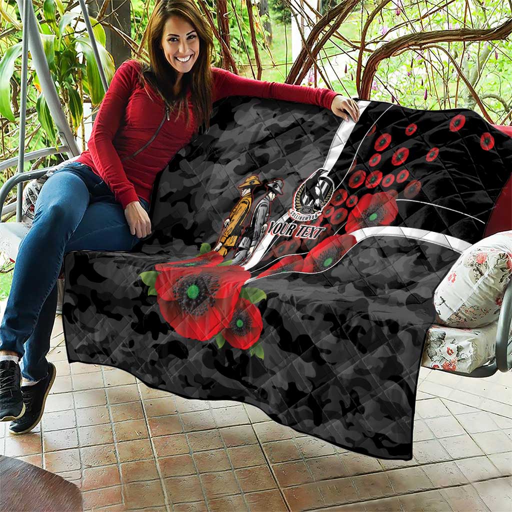 Collingwood Magpies ANZAC Personalised Quilt Lest We Forget Poppy Camo
