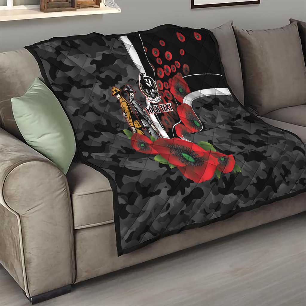 Collingwood Magpies ANZAC Personalised Quilt Lest We Forget Poppy Camo