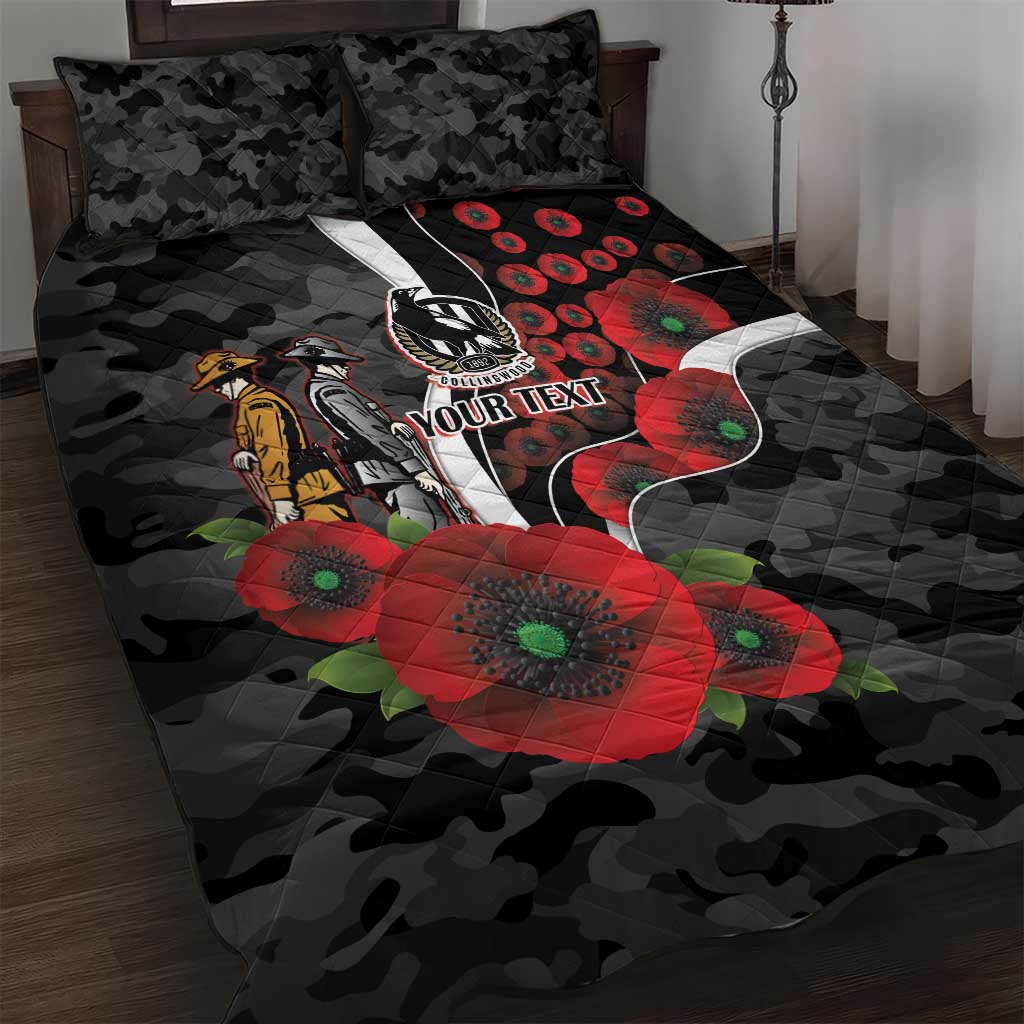 Collingwood Magpies ANZAC Personalised Quilt Bed Set Lest We Forget Poppy Camo