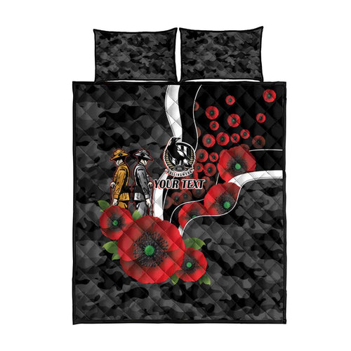 Collingwood Magpies ANZAC Personalised Quilt Bed Set Lest We Forget Poppy Camo