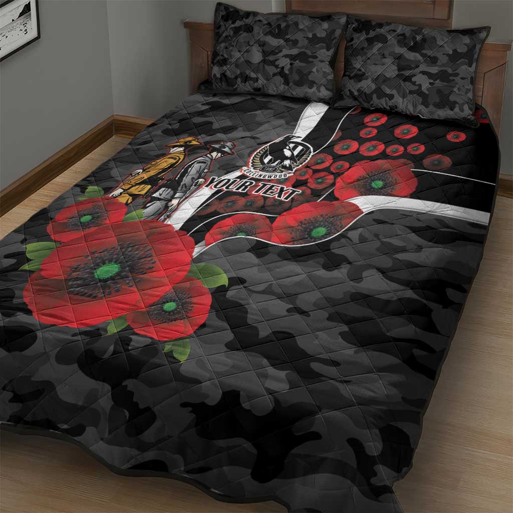 Collingwood Magpies ANZAC Personalised Quilt Bed Set Lest We Forget Poppy Camo