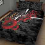 Collingwood Magpies ANZAC Personalised Quilt Bed Set Lest We Forget Poppy Camo