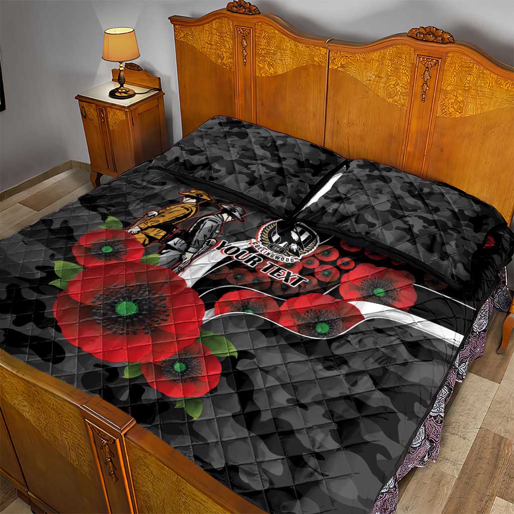 Collingwood Magpies ANZAC Personalised Quilt Bed Set Lest We Forget Poppy Camo