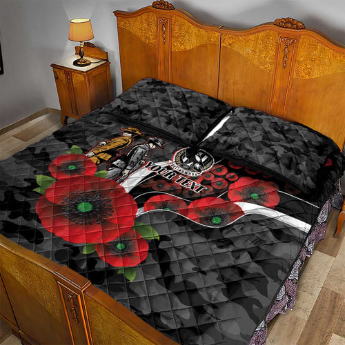 Collingwood Magpies ANZAC Personalised Quilt Bed Set Lest We Forget Poppy Camo