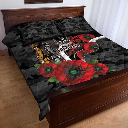 Collingwood Magpies ANZAC Personalised Quilt Bed Set Lest We Forget Poppy Camo