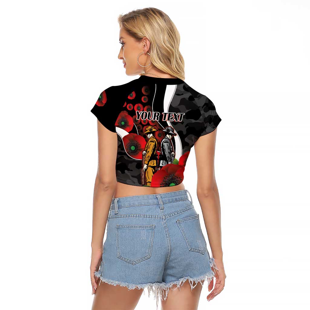 Collingwood Magpies ANZAC Personalised Raglan Cropped T Shirt Lest We Forget Poppy Camo