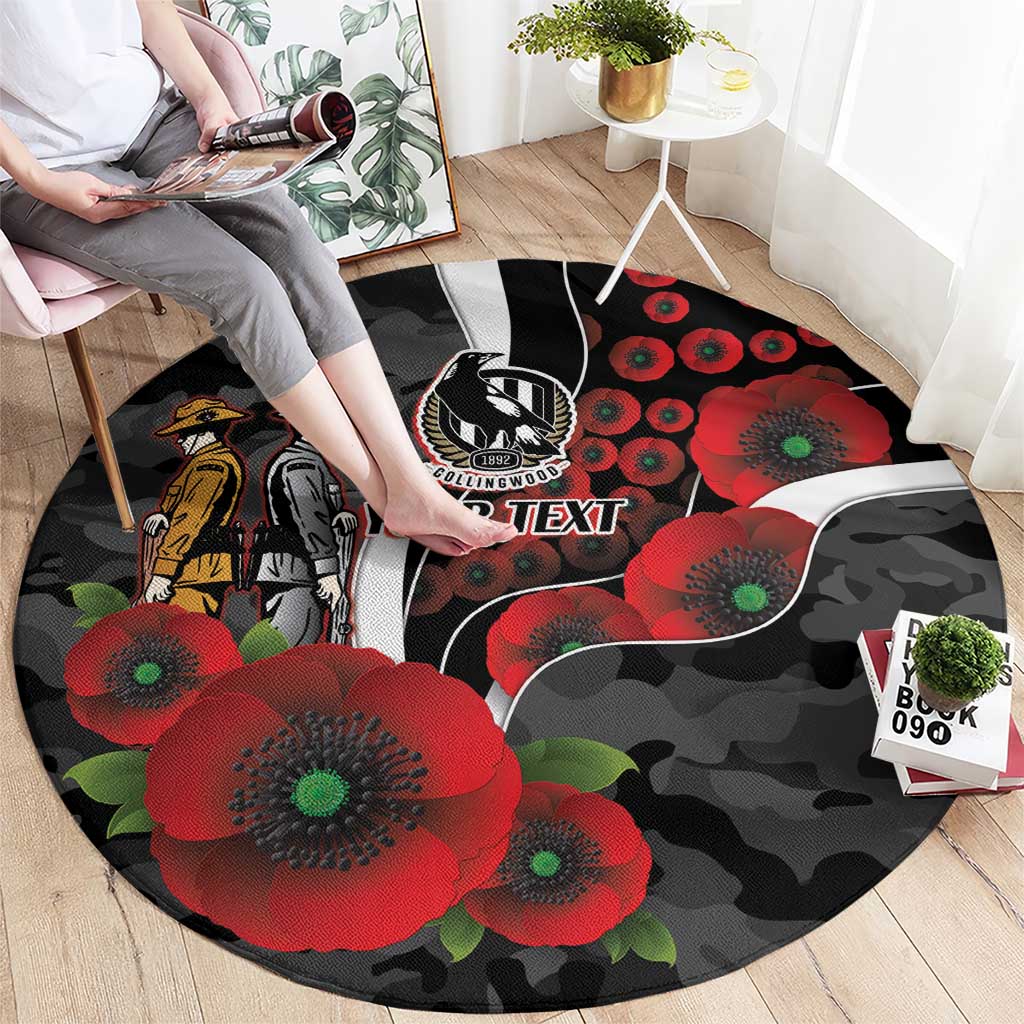 Collingwood Magpies ANZAC Personalised Round Carpet Lest We Forget Poppy Camo