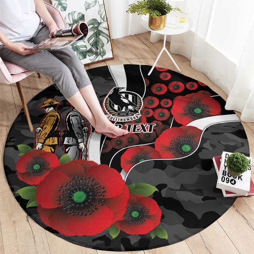 Collingwood Magpies ANZAC Personalised Round Carpet Lest We Forget Poppy Camo