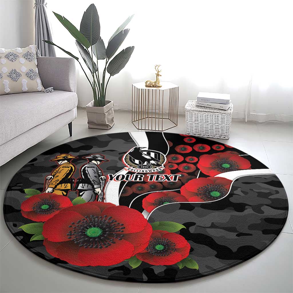 Collingwood Magpies ANZAC Personalised Round Carpet Lest We Forget Poppy Camo